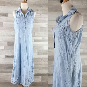 Vintage Liz Claiborne Chambray Sleeveless Button Front Maxi Dress